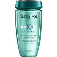 Teal Kérastase Resistance Bain Extentioniste shampoo bottle with silver cap and green label detailing.