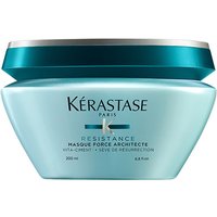 Light blue Kérastase Resistance hair mask jar with silver lid, 200ml, featuring bold black text and logo.