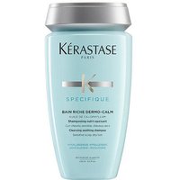 Kérastase Specifique Bain Riche Dermo Calm 250ml, light blue bottle with silver cap and logo.