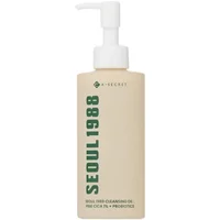 Beige bottle of K-Secret Cleansing Oil with pump, green "Seoul 1988" text, 200ml size.