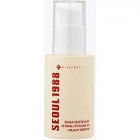 K-Secret serum bottle, beige with red text "Seoul 1988," white pump cap, 30ml size.