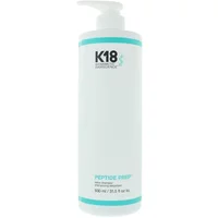 K18 Peptide Prep Detox Shampoo 930ml, white bottle with teal accents and pump dispenser.
