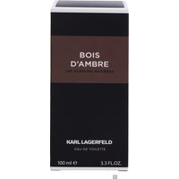 Karl Lagerfeld Bois D'Ambre Eau de Toilette 100ml, sleek black and brown box with white text detailing.