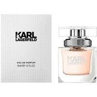 Karl Lagerfeld For Her Eau de Parfum 45ml, clear glass bottle with silver cap, white textured box with black text.