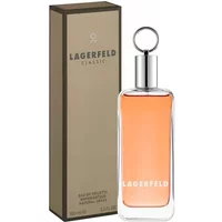 Karl Lagerfeld Homme Classic Eau De Toilette 100ml, clear bottle with silver cap, orange fragrance, brown box.