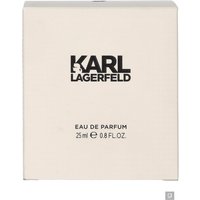 Cream-colored box for Karl Lagerfeld Pour Femme Eau de Parfum, 25ml, with black logo and text.