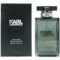 Karl Lagerfeld Pour Homme Eau De Toilette 100ml, sleek black bottle with silver cap and bold white logo.