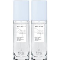 Clear bottle of Kerasilk DOUBLE Multi-Benefit Hair Oil, 50ml, with white cap and minimalist label design.