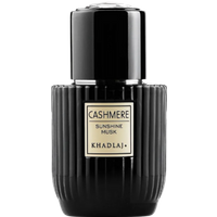 Khadlaj Cashmere Sunshine Musk Eau De Parfum, 100ml, black ribbed bottle with gold label and round cap.