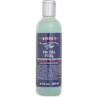 Kiehl's Facial Fuel Face Wash 250ml, blue-green liquid in a clear bottle with navy label and silver cap.