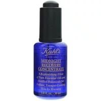 Kiehl's Midnight Recovery Concentrate 30ml, blue glass bottle with dropper cap and white text label.