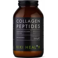 KIKI Health Collagen Bovine Peptides Powder 200g in a dark amber jar with black label and green text.