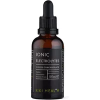 KIKI Health Ionic Electrolytes Liquid Concentrate 50ml in dark amber bottle with black dropper cap and white label text.