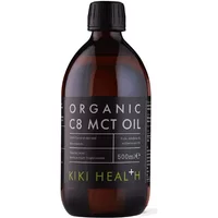 KIKI Health Organic C8 MCT Oil 500ml in dark amber bottle with black cap and white label text.