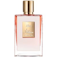 Clear glass bottle with gold cap and label, containing Kilian Love Eau de Parfum, 50 ml, women's sweet fragrance.