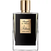 Clear glass bottle with black label, gold cap, and gold text, "Kilian - Straight to Heaven Eau de Parfum 50 ml."
