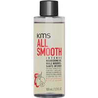 KMS All Smooth Intense Nourishing Oil 100ml, clear bottle with black cap and red text.