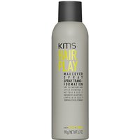 Gray KMS HairPlay Makeover Spray 250ml bottle with black cap and yellow text detailing.