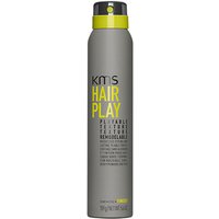Gray KMS HairPlay Playable Texture spray bottle, 200ml, with yellow cap and bold yellow text.