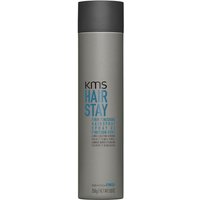 Gray KMS Hairstay Firm Finishing Hairspray 300ml bottle with black cap and blue text.