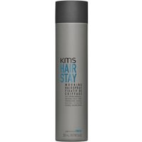 Gray KMS Hairstay Working Hairspray 300ml can with black cap and blue text detailing.