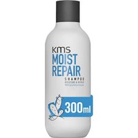 KMS Moist Repair Shampoo 300ml, white bottle with black cap, blue and black text, butterfly graphic.