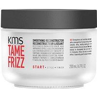 White jar of KMS TameFrizz Smoothing Reconstructor, black lid, red and black text, 200ml capacity.
