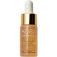 Kora Organics Noni Glow Face Oil 10 ml in a transparent bottle with gold cap and dropper.