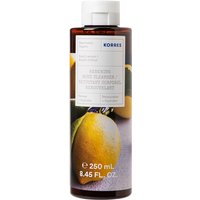 Korres Basil Lemon Shower Gel 250ml, brown bottle with white cap, lemon and basil imagery on label.