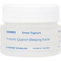 Korres Greek Yoghurt Probiotic Quench Sleeping Facial in white 40ml jar with blue text and screw-on lid.