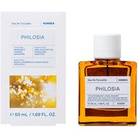 Amber glass bottle of Korres Philosia Eau De Toilette 50ml with white cap and minimalist label design.