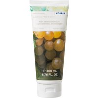 Korres Santorini Grape Body Smoothing Milk 200ml in a white tube with grape imagery and green accents.