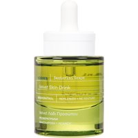 Green glass bottle of Korres Santorini Grape Velvet Skin Drink with white dropper cap, 30ml.