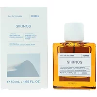 Korres Sikinos Eau De Toilette 50ml, amber glass bottle with white cap, next to white box with blue text.