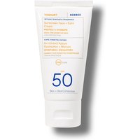White Korres Yoghurt Face & Eyes Cream Gel Sunscreen SPF50 tube with blue and orange text, 50ml size.