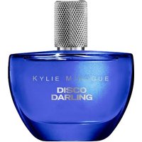 Blue Kylie Minogue Disco Darling Eau De Parfum bottle with silver textured cap and bold silver lettering.
