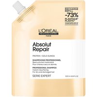 L’Oréal Professionnel Absolut Repair Shampoo Refill Pack, beige pouch with black text, 500ml, spout cap.