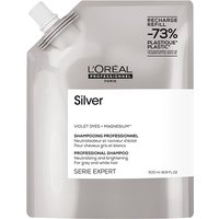 Silver L’Oréal Professionnel shampoo refill pack, 500ml, with spout, labeled for grey and white hair.