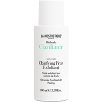 White cylindrical bottle of La Biosthetique Clarifying Fruit Exfoliant, 100ml, with green and black text.
