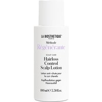 White bottle of La Biosthetique Hairloss Control Scalp Lotion, black text, 100ml, minimalist design.