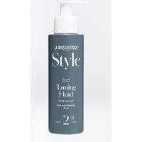 Gray bottle of La Biosthetique Taming Fluid 150ml with white pump and bold white text on the front.