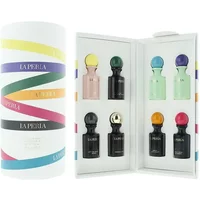 La Perla Collection Discovery Set with eight colorful 12ml perfume bottles in a white box with rainbow accents.