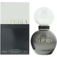 La Perla Signature Eau De Parfum 30ml, round dark glass bottle with white spherical cap, next to black box.