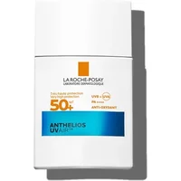 White La Roche-Posay Anthelios UVAir Fluid SPF 50+ sunscreen bottle with blue label and orange logo.