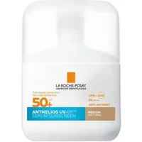 White La Roche-Posay Anthelios UVAIR Serum Sunscreen SPF 50+ bottle with orange and blue label, 50ml size.