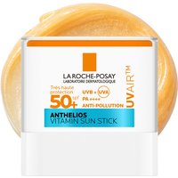 White La Roche-Posay sun stick SPF50+ with orange and blue label, rectangular shape, 10g size.