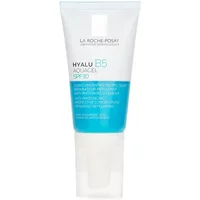 Clear tube of La Roche-Posay Hyalu B5 Aquagel SPF 30 with blue and white label, 50ml size.