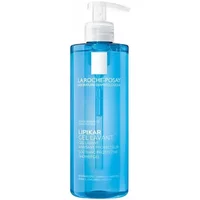 Blue bottle of La Roche-Posay Lipikar Cleansing Gel 400ml with white pump dispenser and white label text.