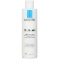 White cylindrical bottle of La Roche-Posay Toleriane Dermo Cleanser, blue logo, black text, 200ml size.