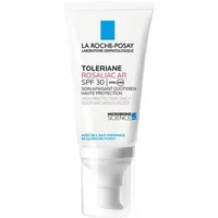 White tube of La Roche-Posay Toleriane Rosaliac AR Soothing Moisturiser SPF 30, 50ml, with blue and pink text.